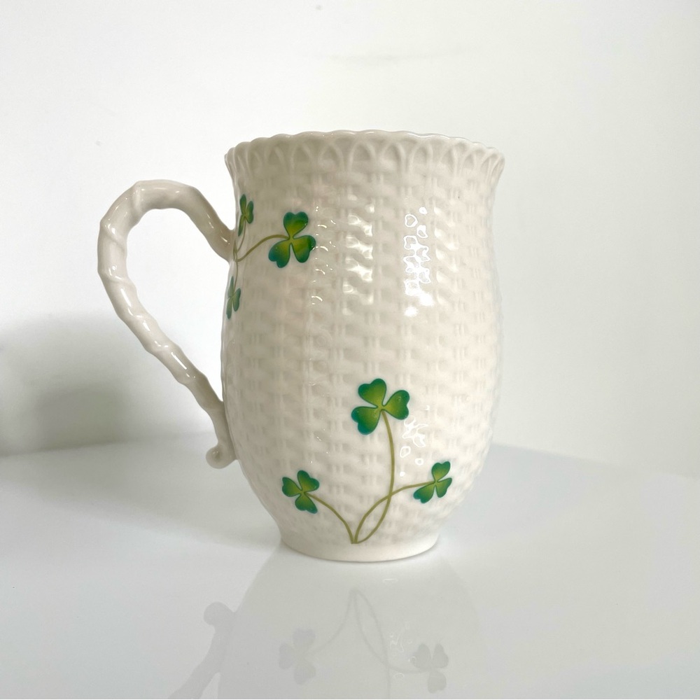 St. Patrick's Day | Nantucket Home Porcelain Shamrock Basket Weave Mug | Stamped